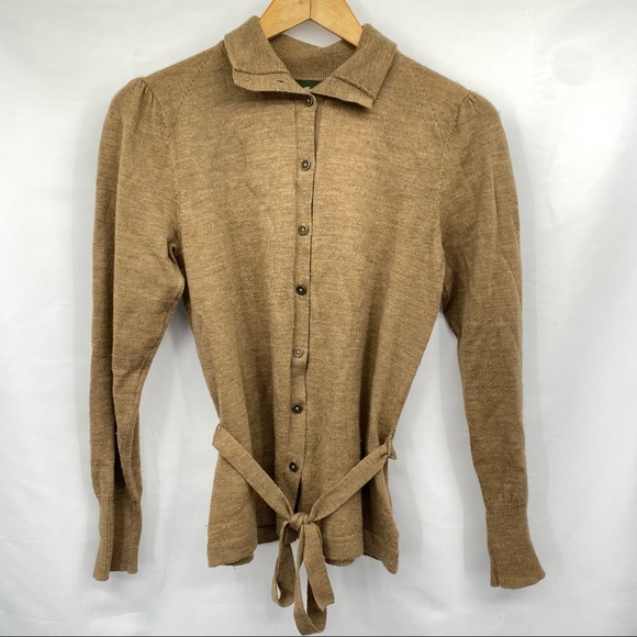 Eddie Bauer Brown Tan Merino Wool Belted Cardigan Sweater - Picture 1 of 7